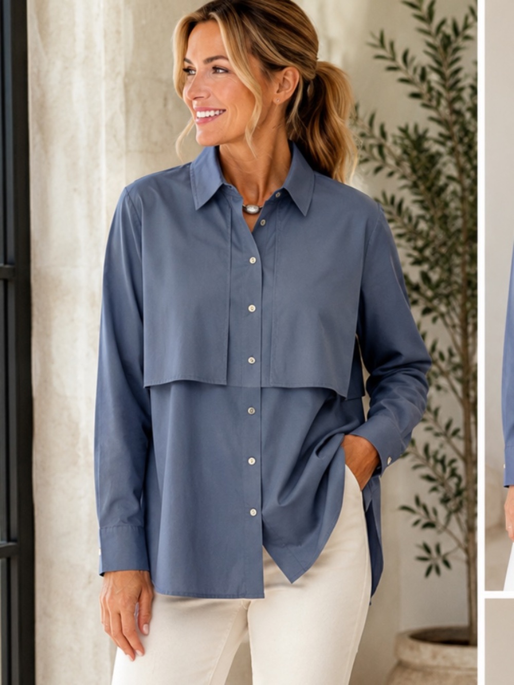 MarlaWynne Layers Blue Layered Capelet Button Down Shirt Top L NWOT